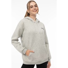 Quhox Kadın Kapüşonlu Cherry Nakışlı Oversize Sweatshirt Gri Melanj