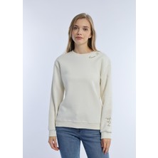 Quhox Kadın 3 Iplik Şardonlu Bisiklet Yaka Sweatshirt Ekru