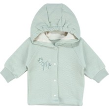 by BebekOdam Kız Bebek Su Yeşili Kapitoneli Kapüşonlı Çıtçıtlı Me Nakışlı Hırka - 1016603