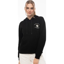 Quhox Kadin Coffe Nakışlı Kapüşonlu Sweatshirt Siyah