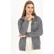 Quhox Kadın Fermuarlı Regular Fit Sweatshirt Füme