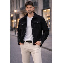 Polo State Erkek Peluş Yumuşak Dokulu Sherpa Ceket Siyah