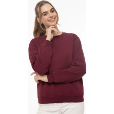 Quhox Kadın Bisiklet Yaka 3 Iplik Şardonlu Sweatshirt Bordo