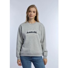 Quhox Kadın 3 Iplik Şardonlu Woodall Mtn Baskıli Sweatshirt Gri Melanj