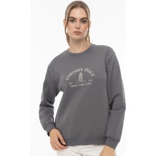 Quhox Kadın Tuscany Italy Nakışlı Sweatshirt Füme