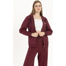 Quhox Kadın Fermuarlı Regular Fit Sweatshirt Bordo