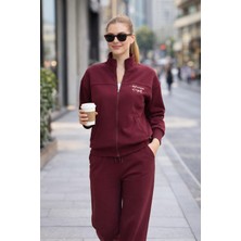 Polo State Kadın Bordo Fermuarlı Sweat Ceket –  Regular Fit Günlük Spor Eşofman Üstü