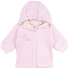 by BebekOdam Kız Bebek Pembe Kapitoneli Kapüşonlı Çıtçıtlı Me Nakışlı Hırka - 1016601