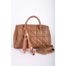 DMC Fular Detaylı Kapitone El & Omuz Çantası Taba