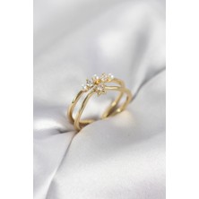 Claris Gold Renk Incili Yıldız Model Zirkon Taşlı Kadın Yüzük