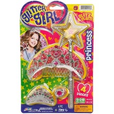 PopŞeker Kız Çocuk Prenses Takı ve Aksesuar Seti - Simli Taç, Sihirli Asa ve Yüzük