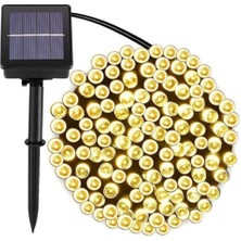 Solar 120 Ledli 10 Metre Gün Işığı Bahçe Aydınlatma Dekorasyon Güneş Enerjili LED Sarı Işık
