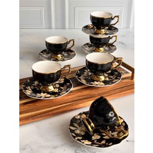Rossev Porselen Türk Kahve Fincanı 6 Kişilik 12 Parça Eldon Siyah