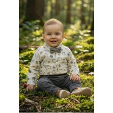 Cattac Kids %100 Pamuklu Erkek Bebek Antrasit Gri Pantolonlu Kaykay Desenli 4'lü Takım