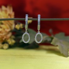 Tb Takı Boom Sallantılı Oval Gümüş Küpe, Kadın Gümüş Küpe, Rodyum Kaplama