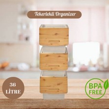 Feyza Design Tekerlekli Çok Amaçlı Organizatör Sepet Seti, Bambu ve Krürün