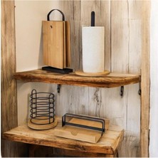 Feyza Design Bambu Siyah Metal 4'lü Set: Peçetelik, Kağıt Havluluk, Kesme Tahtası, Çatal Kaşıklık