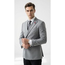 Plus Scorpion Slim Fit  Erkek Kruvaze Blazer Ceket – Silver Düğme Detaylı Premium Tasarım
