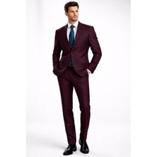 FABIO CASSEL Bordo Kareli Premium Erkek Takım Elbise – Slim Fit Özel Gün & Davet Takımı