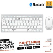 Miaxtreme Beyaz Kablosuz Zarif Sessiz Tasarım Dual Mode 2.4g+Bt5.2 Klavye Mouse Set Ios Android Windows Uyumlu