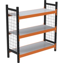 Rafburada 3 Katlı Dekoratif Midi Rack - Ekonomik Depo,arşiv, Kiler Rafı  SIYAH-TURUNCU-46X180 CM-150 cm