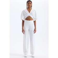 COMEUP Jakarlı Delik Desenli Şortlu Pantolon Beyaz