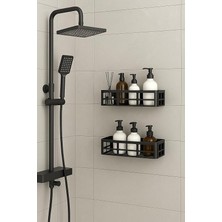 Duş Rafı – 2 Adet Paslanmaz Banyo Şampuanlık Organizer | Delmeden Montaj | Geniş Kapasiteli Duş Organizeri | Siyah Plastik Raf – Banyo Mutfak Uyumlu
