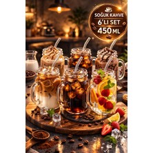 Open Home Concept 6’lı Kulplu Cam Bardak Seti 450 ML Pipet Hediyeli Kokteyl Soğuk Kahve Meşrubat Bardağı