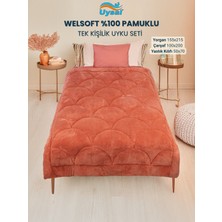 Uysal Yorgan Welsoft Akfil Midye Desen Tek Kişilik Uyku Seti TURUNCU