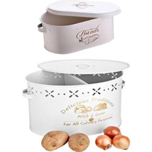Feyza Design Çiftli Metal Mutfak Seti, Ekmek Sepeti ve Patates Soğanlık Beyaz