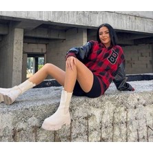 Glam Love Pötikare Desen Nakışlı Kolej Ceket - Kırmızı