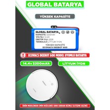 Global Batarya Ecovacs Deebot 600 Uyumlu Robot Süpürge Bataryası 14.4v 3200mah Li-Ion Pil (Yüksek Kapasite)
