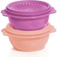 Feyza Design Yıldız Kap 2'li Gıda Saklama Kabı, 400ML, Mor ve Somon Renkli Set
