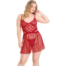 Aria's Closet Arias Closet Büyük Beden Kırmızı Kısa Tül Gecelik