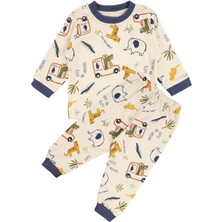 by BebekOdam Erkek Bebek Bej Laci Biyeli Hayvanlı Desenli Pijama Takımı - 1016591