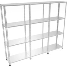 Alanraf 4 Katlı 3'lü Galvaniz Çelik Raf - Depo, Arşiv, Kiler, Dosya, Market Rafı 43X60 CM-200 Cm-0.70 mm
