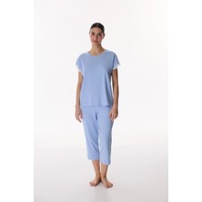 Penti Mavi Chloe Blue Kapri Dantelli Kısa Kollu Pijama Takımı