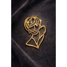 Göksunun Izi Kadın Altın Gümüş Taşlı Yüz Figürlü Çelik Yaka Broş