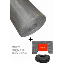Kamataş Pencere Sineklik Fiberglass Değişim Tülü 80x150 & 4m Sineklik Fitili