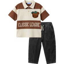 Miniğimin Cicileri Çizgili Polo Yaka Ayıcık Baskılı Erkek Çocuk 2 Li Takım - Kahverengi