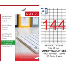 Tanex TW-2644 35X12 mm Inkjet / Laser A4 Etiket Yetkili Satıcı (100 Adet)
