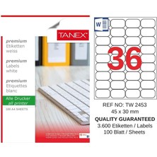 Tanex TW-2453 45X30 mm Inkjet / Laser A4 Etiket Yetkili Satıcı (100 Adet)