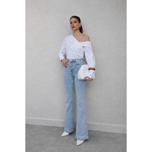 Ecenin Favorileri Açık Mavi Ispanyol Paça Kadın Jean Pantolon