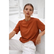 Rich Kadın Kiremit Premium Modal Kumaş Oversize T-Shirt