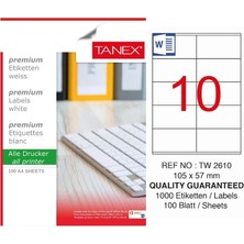 Tanex TW-2610 105X57 mm Inkjet / Laser A4 Etiket Yetkili Satıcı (100 Adet)