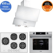 Eminçelik ve Afm Tech Marka Sao 5 Gözlü 1'wok Beyaz Ankastre Set (22 386 Y +FM7701 +Ch 1454 Pb W60)