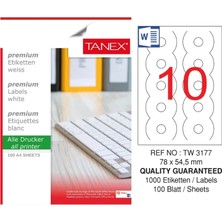 Tanex TW-3177 78X54,5 mm Inkjet / Laser A4 Etiket Yetkili Satıcı (100 Adet)
