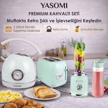 Yasomi Retro Kahvaltı Seti Su Isıtıcı Kettle + Smoothie Blender + Ekmek Kızartma Makinesi (Yeşil)