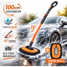 Polham 100CM Uzayabilen Teleskopik Saplı Kuru Islak Araç Temizleme Fırçası, Iz ve Çizik Bırkaz Fırça, Yedek Bezli