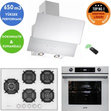 Eminçelik ve Afm Tech Marka Aju 5 Gözlü 1'wok Beyaz Ankastre Set (22 386 Y +FM7701 +Ch 1454 Rc W60)